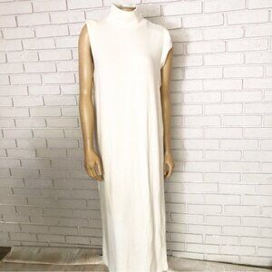 Zara NWT Soft Long Sleeveless High Collar Dress‎ • Size L • Ecru/Creme